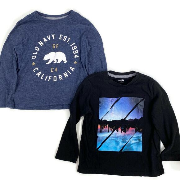 Old Navy Graphic T Shirts Set of 2 Long Sleeve Toddler Sz XS Blue Black Crewneck - Picture 7 of 7